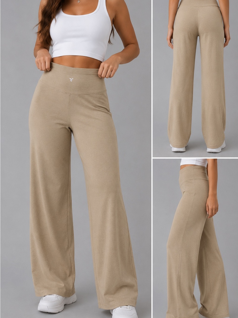 Old Navy Active Wide Leg Pants XL Beige Extra High Rise Go-Dry StretchYoga Pants - Picture 3 of 5
